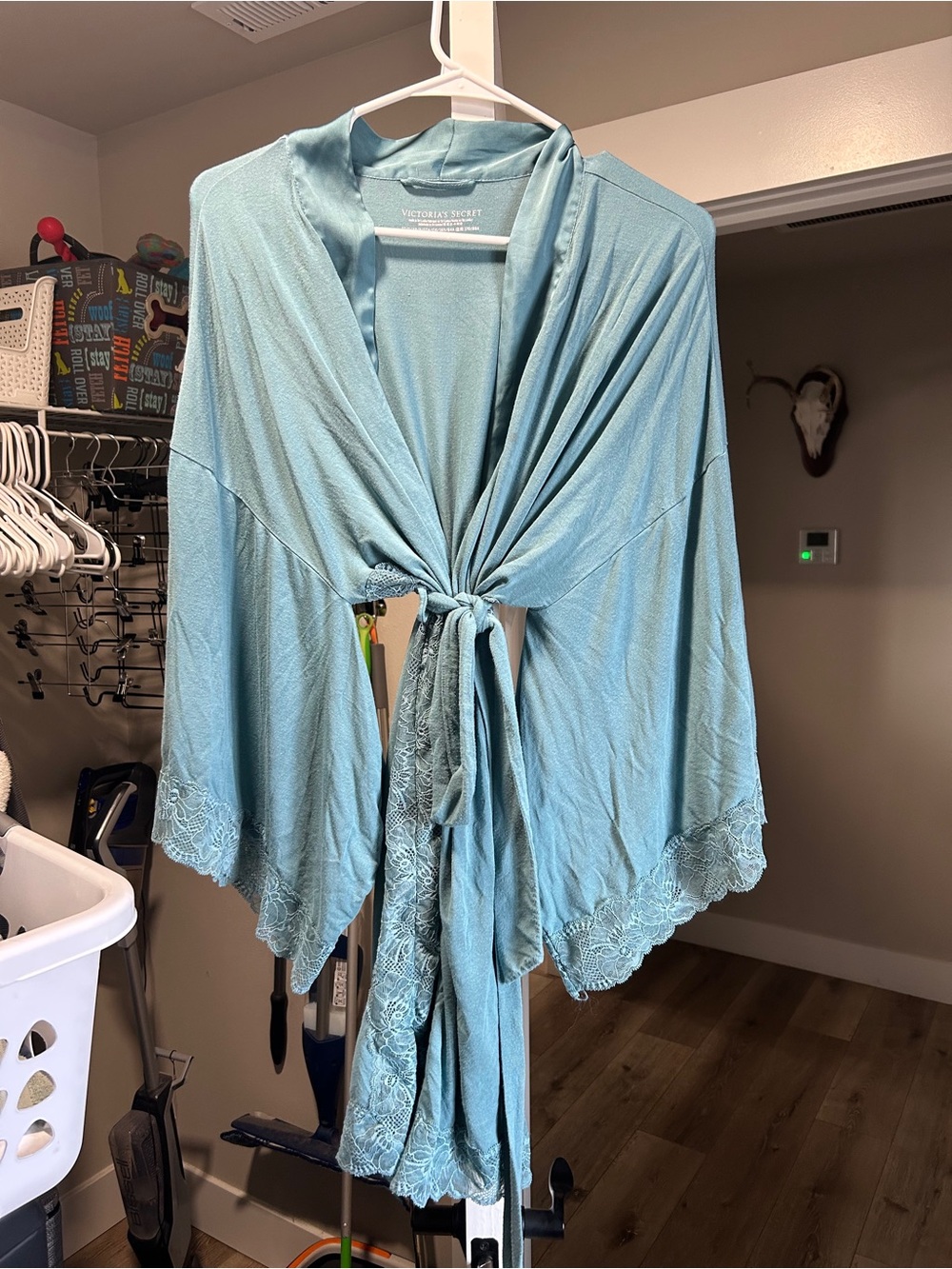 Victoria's Secret Sky Blue Lace-Trim Tie Front Kimono Robe